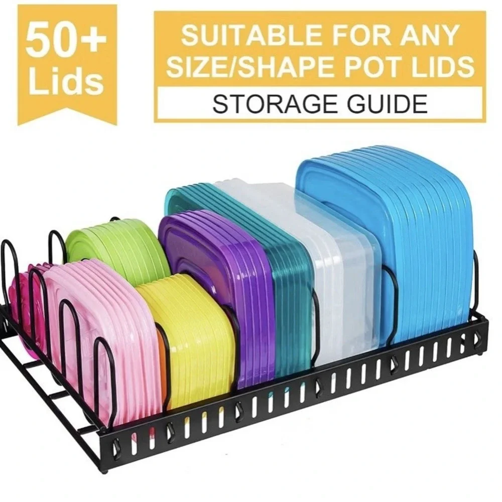 Stainless Steel Black Pot Lid Organizer Rack, 6 Slot Wave Divider 15.7x10.2